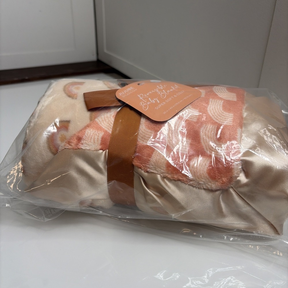 JuJuBe x Studio Oh Reversible Baby Blanket Peach Rainbow 30x40 New Sealed
